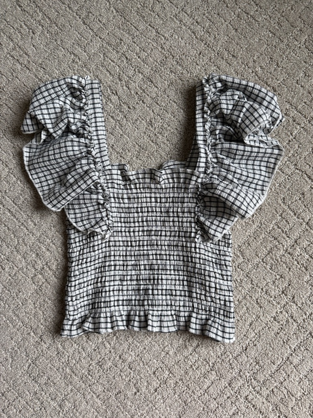 Maeve Black & White Checked Smocked Crop Top